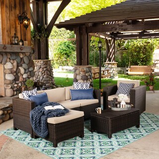 Puerta Outdoor L-shaped Sofa Set with Cushions by Christopher Knight Home