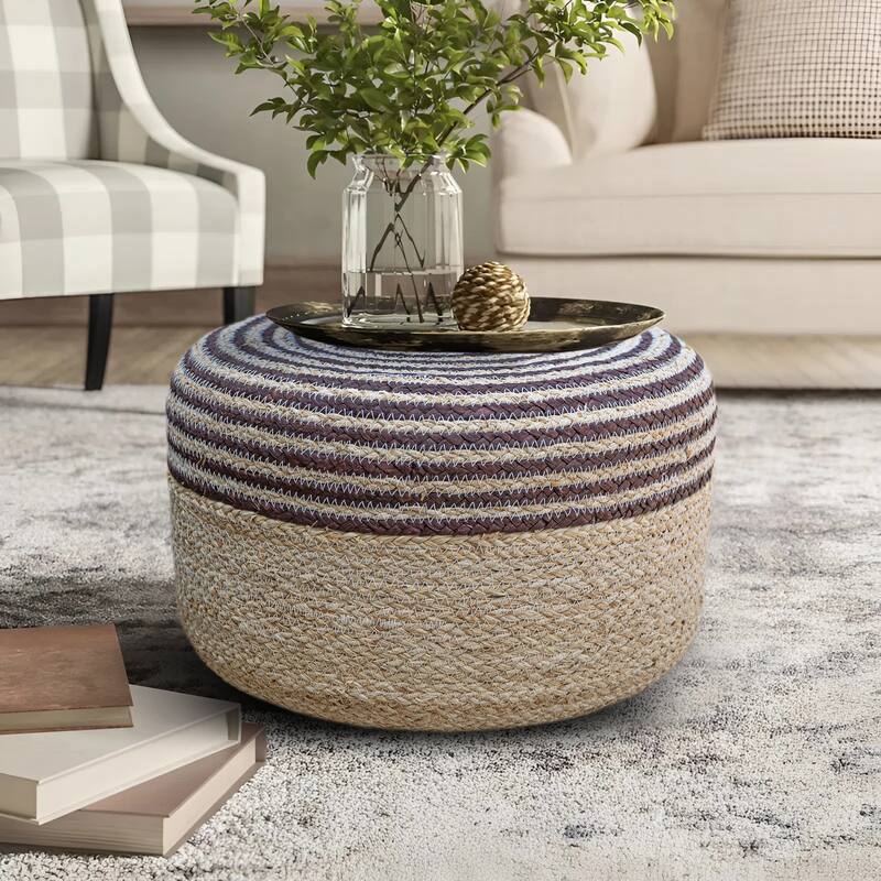 Made4Home Cera Round Natural Woven Accent Ottoman Pouf