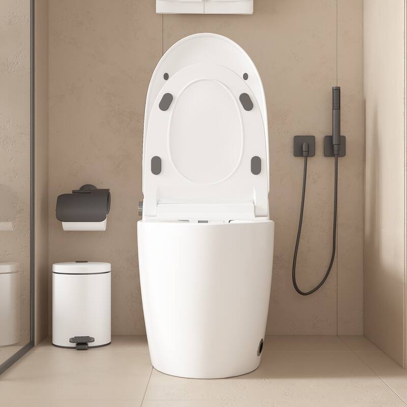 Smart Toilet with Heated Seat, Warm Air Dry, Foot Flush, Bidet Washing Night Light, Built-in Water Tank Electronic