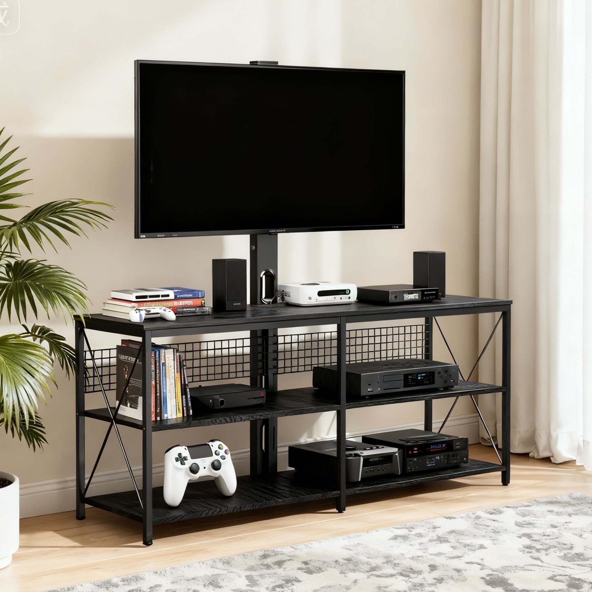 55-inch Universal TV Stand with Mount for 50-65 inch Televisions, 3-in-1 Adjustable Entertainment Center with Storage Shelves