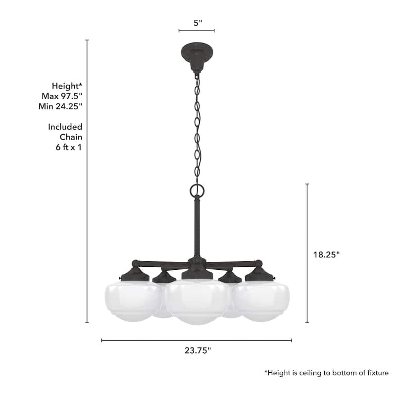 Hunter Saddle Creek Contemporary Schoolhouse Chandelier - Clear or White Glass Globes - Entry, Dining Room, Kitchen Table