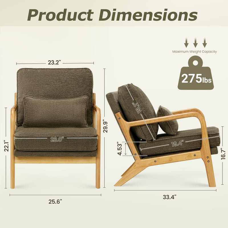RENEWLINE Mid Century Modern Accent Chair with Lumbar Pillow