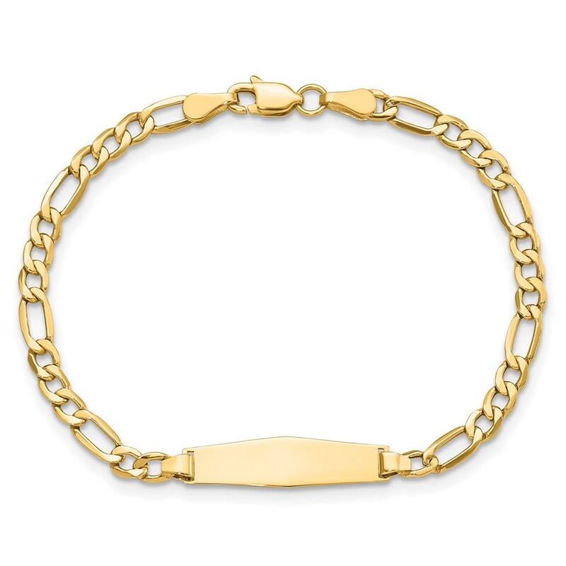 Curata 5.8mm 14k Engravable Semi solsoft Diamond Shape ID Figaro Link Soft Diamond Shape Id Bracelet