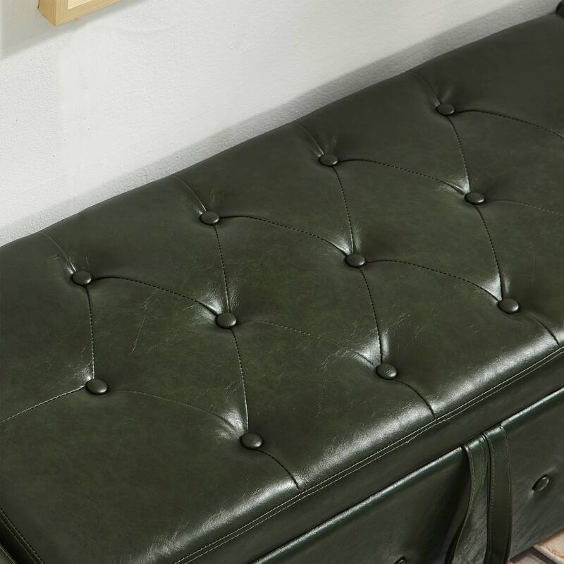 Tufted Faux Leather Storage Ottoman Bench for Bedroom, Living Room & Hallway, 48" Multifunctional Upholstered End of Bed Bench