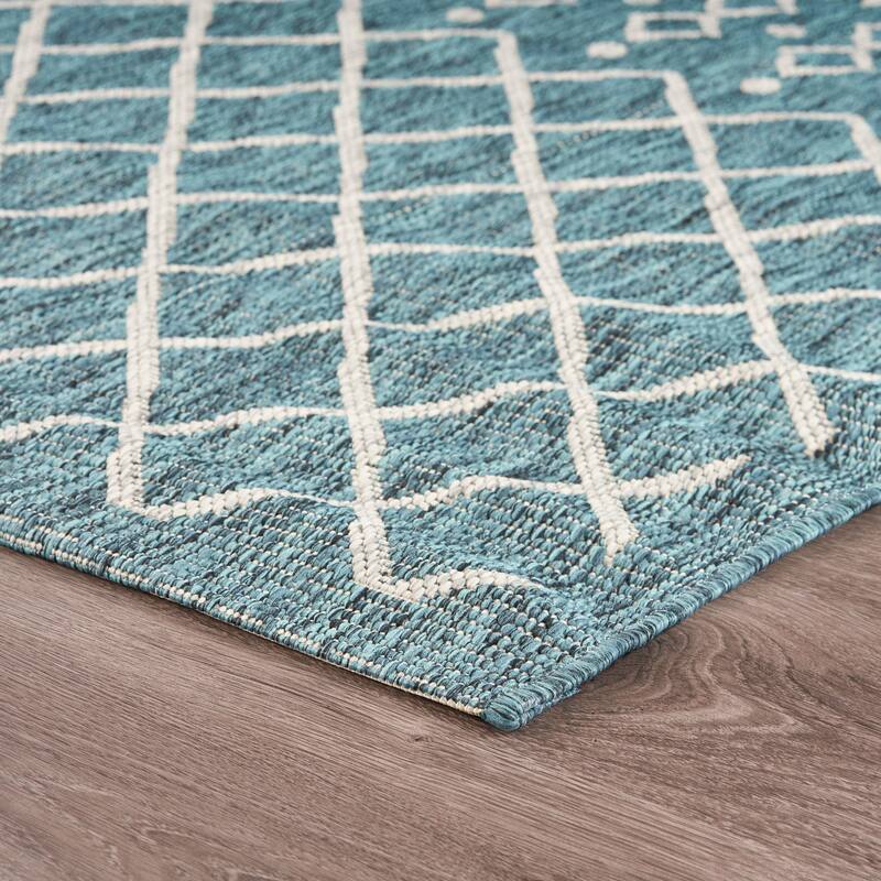 Sevita Sadie Contemporary Trellis Blue/Gray Durable Performance Indoor/Outdoor Area Rug