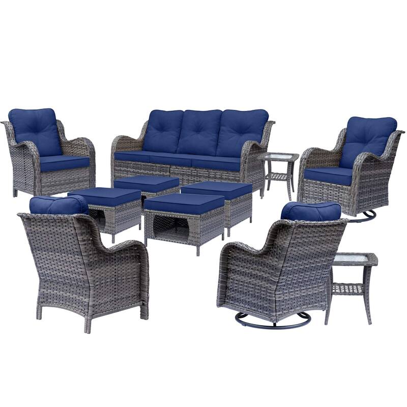 Outdoor Patio Furniture-Gray Wicker Outdoor Swivel Rocker Chairs Set