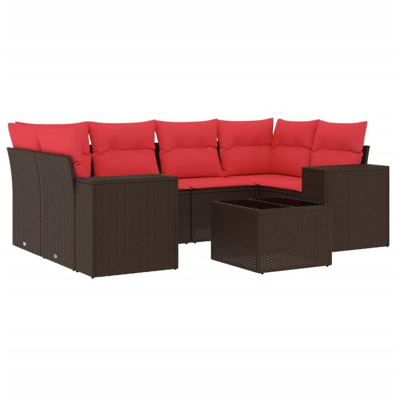 vidaXL 7 Piece Patio Sofa Set with Cushions Black Poly Rattan - 24.4" x 24.4" x 27.2"