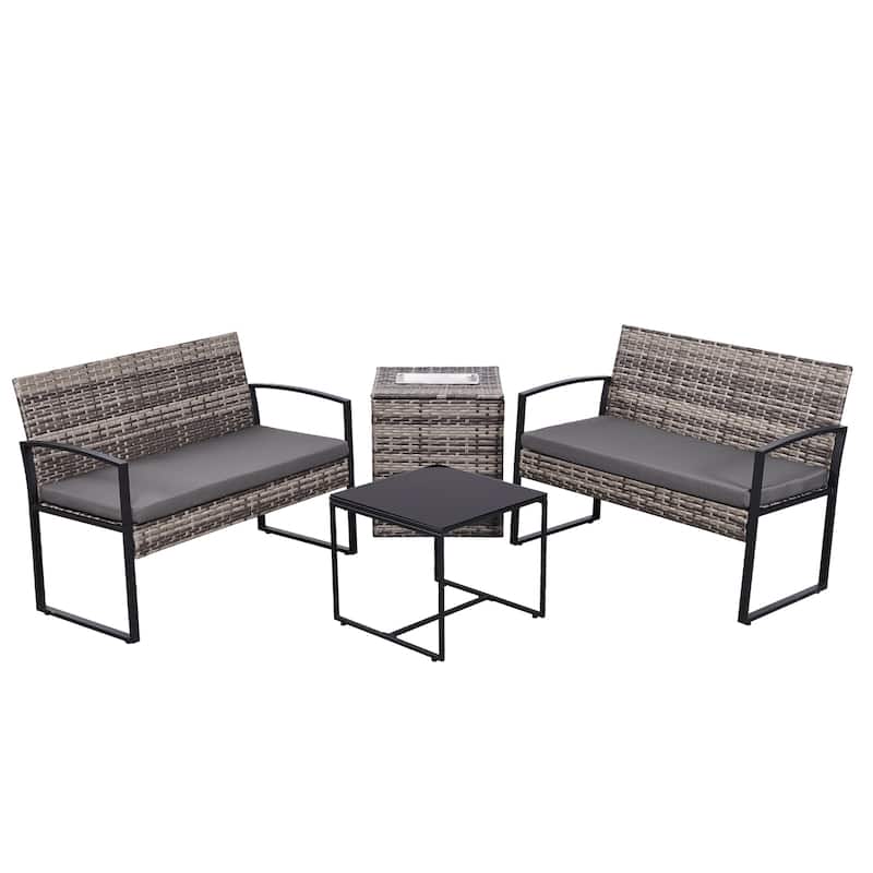 4 Piece Outdoor PE Wicker Furniture Set,Patio Rattan Sectional Sofa Couch with Washable Cushions