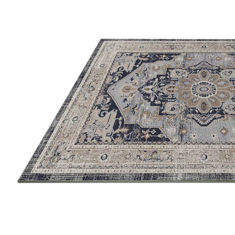 7FT x 5FT Vintage Bohemia Cotton Area Rug with Non-Slip TPR Backing for Indoor Living Room and Entryway - 6' x 7'