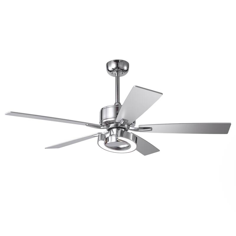 52" Chrome Modern Dimmable LED Indoor Ceiling Fan with Light and Remote