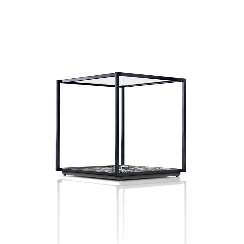 247 Shop At Home Aureum Modern 1-Shelf End Table with Sunburst Base and Tempered Glass Top