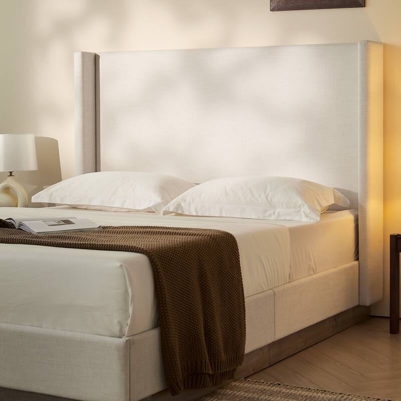 Hosford Upholstered Wingback Bed / Upholstered Wood Base Platform Bed / No Box Spring Needed / California King