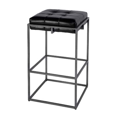 Dudley Leather and Iron Backless Counter and Bar Stools with Footrest