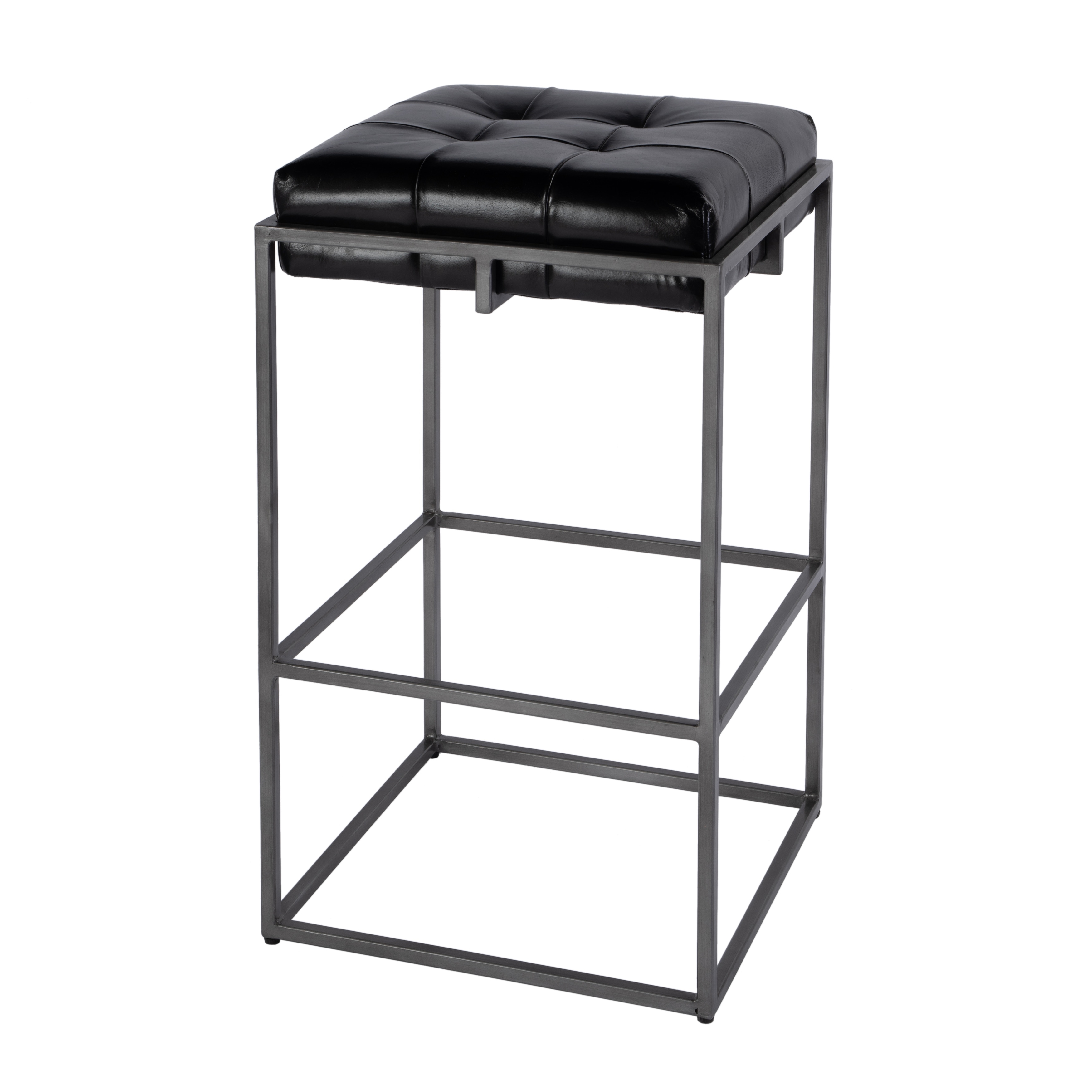 Dudley Leather and Iron Backless Counter and Bar Stools with Footrest
