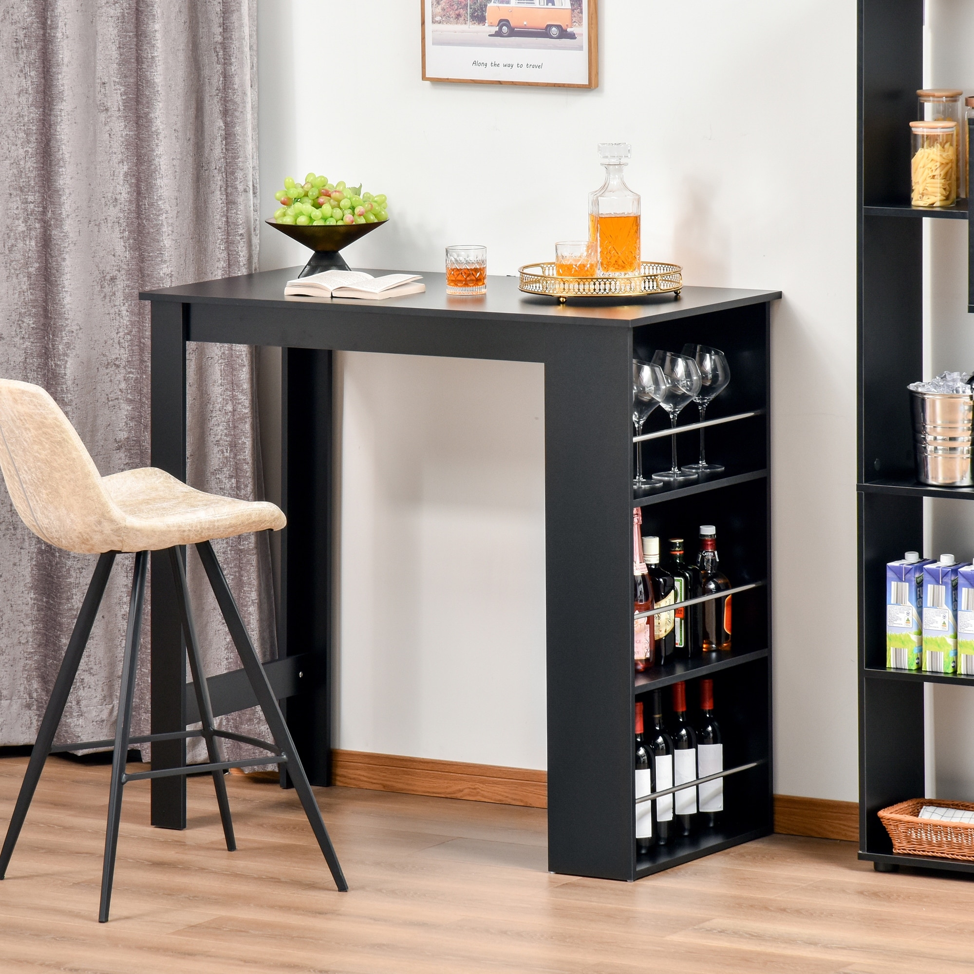 HOMCOM Modern Bar Table Counter Height Dining Table with 3 Storage