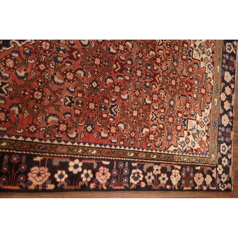 Hand Knotted Oriental 100% Wool Carpet Traditional Medallion Red Hamedan Runner Rug - 11' 0'' X 4' 0''