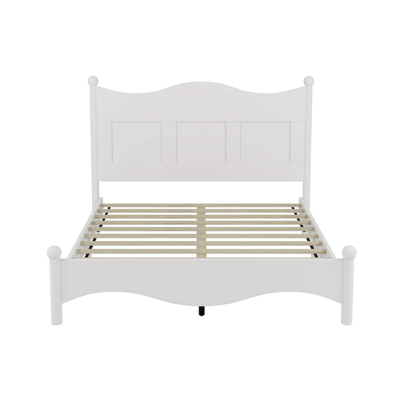 Elegant Retro Queen Platform Bed Frame with Sturdy Wood Construction and Wooden Slat Support, No Box Spring Needed