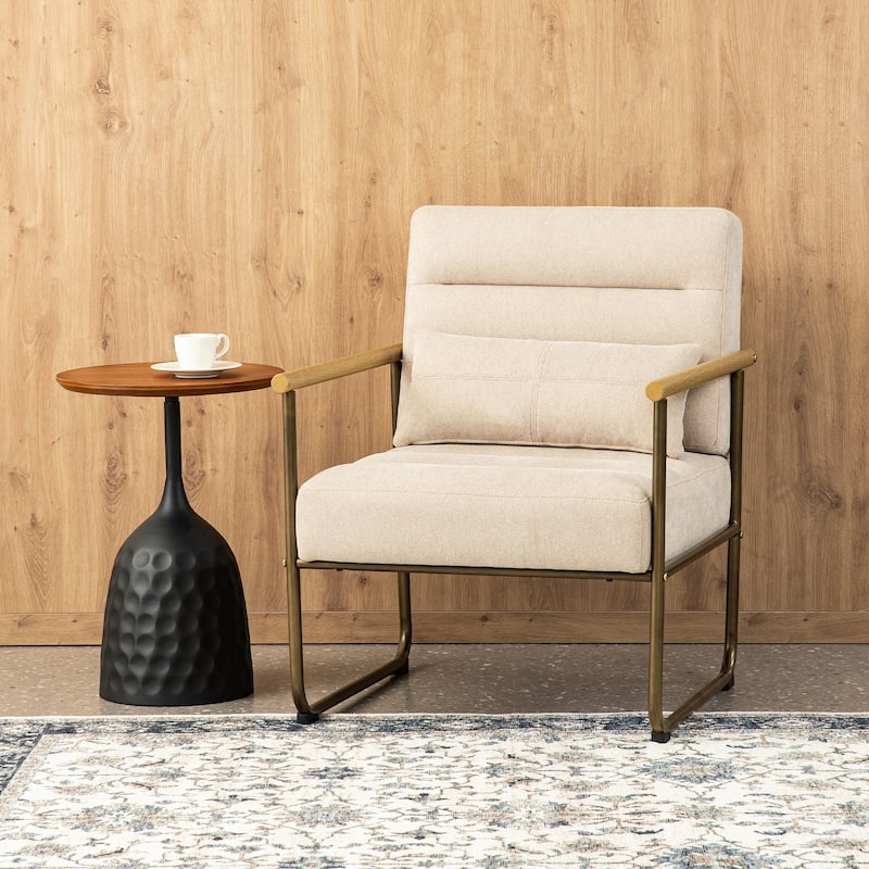Glitzhome 33.25"H Mid-Century Modern Beige Fabric Accent Arm Chair with Metal Frame - 30.5''W X 26.25''D X 33.25''H - Beige