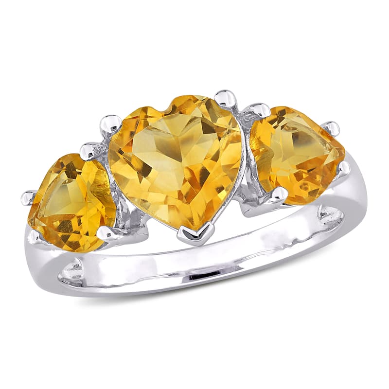 Miadora 3 1/10ct TGW Citrine 3-Stone Heart Ring in Sterling Silver
