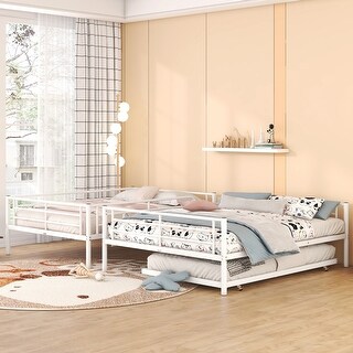 Industrial Minimalist Full XL Over Queen Metal Bunk Bed with Trundle,Save Space or Split Into 2 Beds