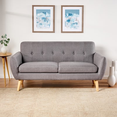 Charming Upholstered Settee with Rubberwood Legs, Living Room Loveseat Sofa with Button Tufting, 2 Seater Couch