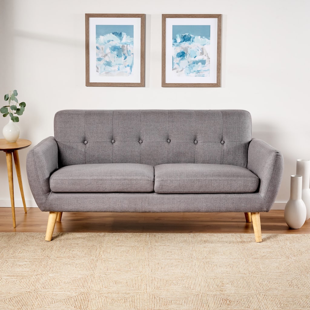 Charming Upholstered Settee with Rubberwood Legs, Living Room Loveseat Sofa with Button Tufting, 2 Seater Couch