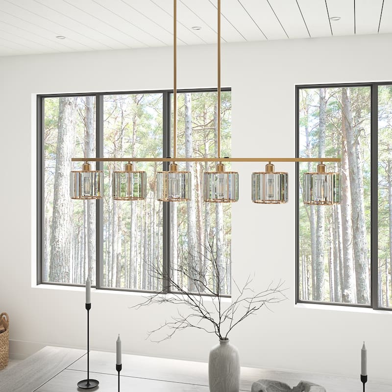 Modern Gold 6-Light Textured Glass Kitchen Island Pendant Lighting Fixture
