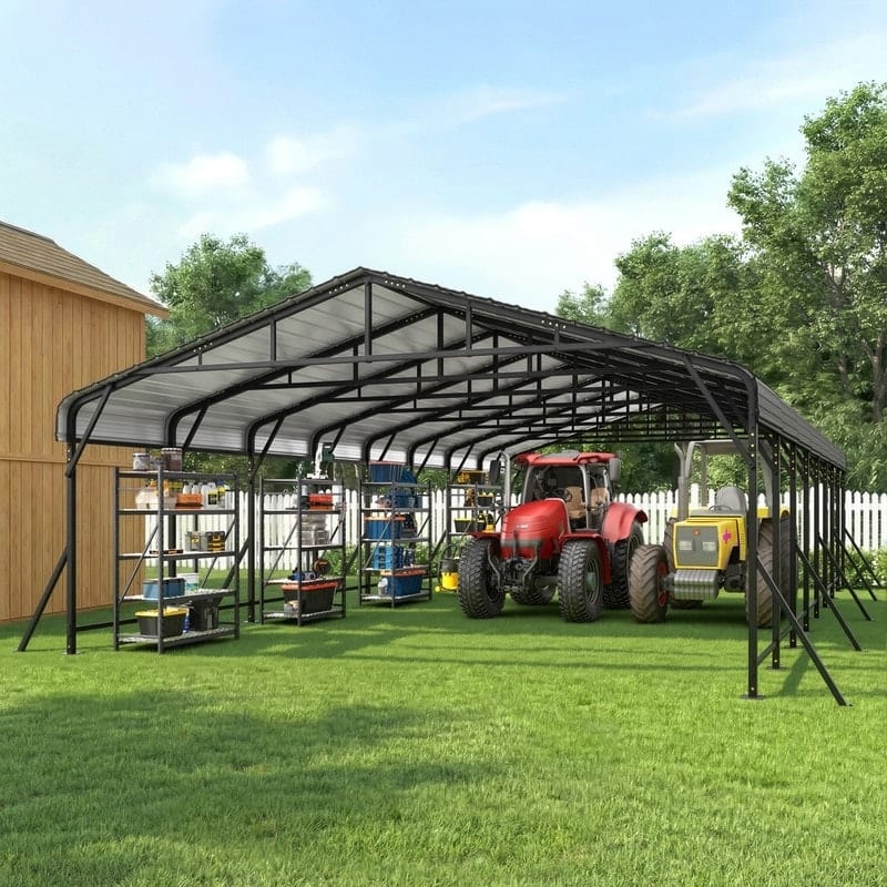 EROMMY 20x40 Outdoor Carport with Robust Galvanized Steel Roof, Versatile Shelter for Vehicles, Boats, and Tractors