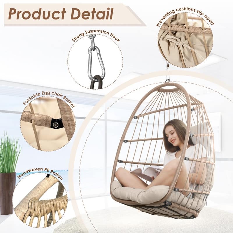 FINCATI Outdoor Royal Egg Chair Without Stand, 350 lbs Indoor Comfy Hanging Egg Chair Without Stand, Egg Swing Without Stand