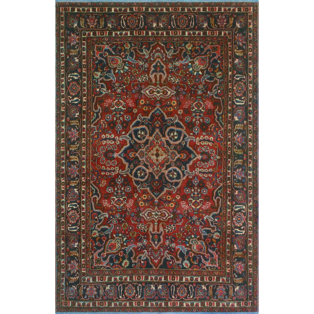 Noori Rug Fine Vintage Distressed Aduke Red/Charcoal Rug - 6'4" x 9'5"