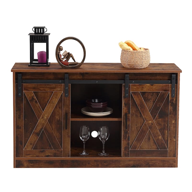 47" TV Stand with Barn Doors & 3-Layer Storage