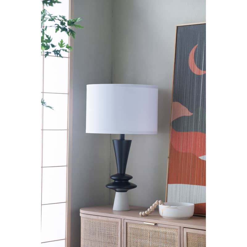 D15x25.7" Round Aluminum Sheet Gold Table Lamp with White Fabric Shade (Lamp Shade Assembly Required)