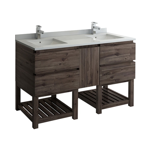 Fresca FCB31-241224-FS-CWH-U Formosa 60" Free Standing Double Basin Vanity Set with Wood Cabinet and Quartz Vanity Top