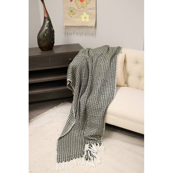 Home&Manor Handcrafted Wool & Cotton Throw Blanket Green