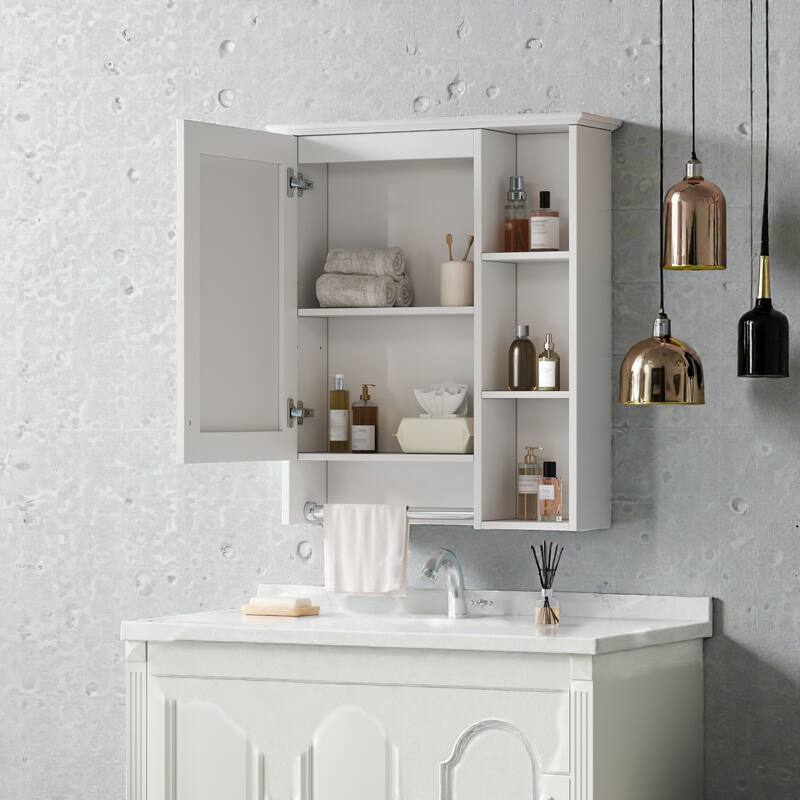 24 Inch Wall Mounted Medicine Cabinet with Mirror, Adjustable Shelf and Towel Bar, Bathroom Storage