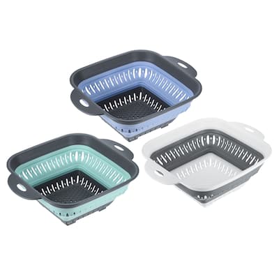3pcs Silicone Folding Drain Basket Kitchen Vegetable Washing Basket - Grey+Green+Blue
