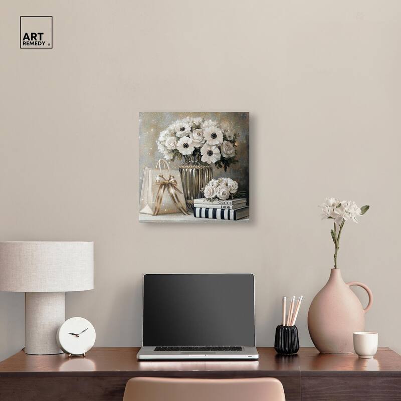Elegant Flowers Books Neutral Canvas by Art Remedy, Gallery Wrapped