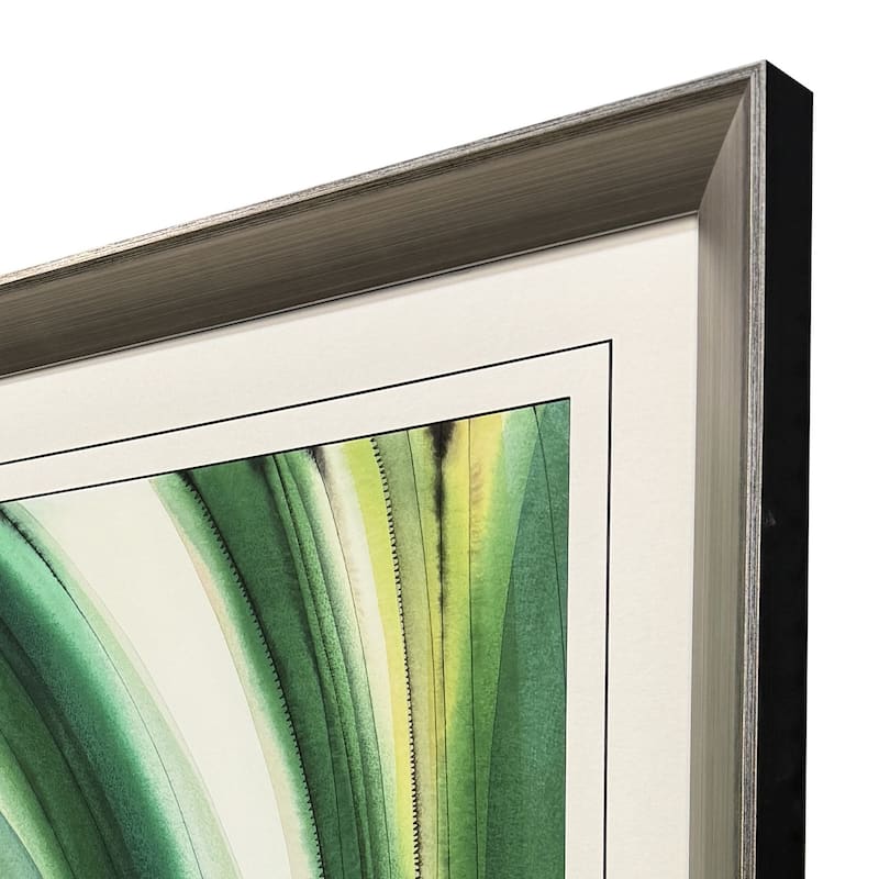 HomeRoots Modern Abstract Green Curvy Leaves Silver Framed Wall Art