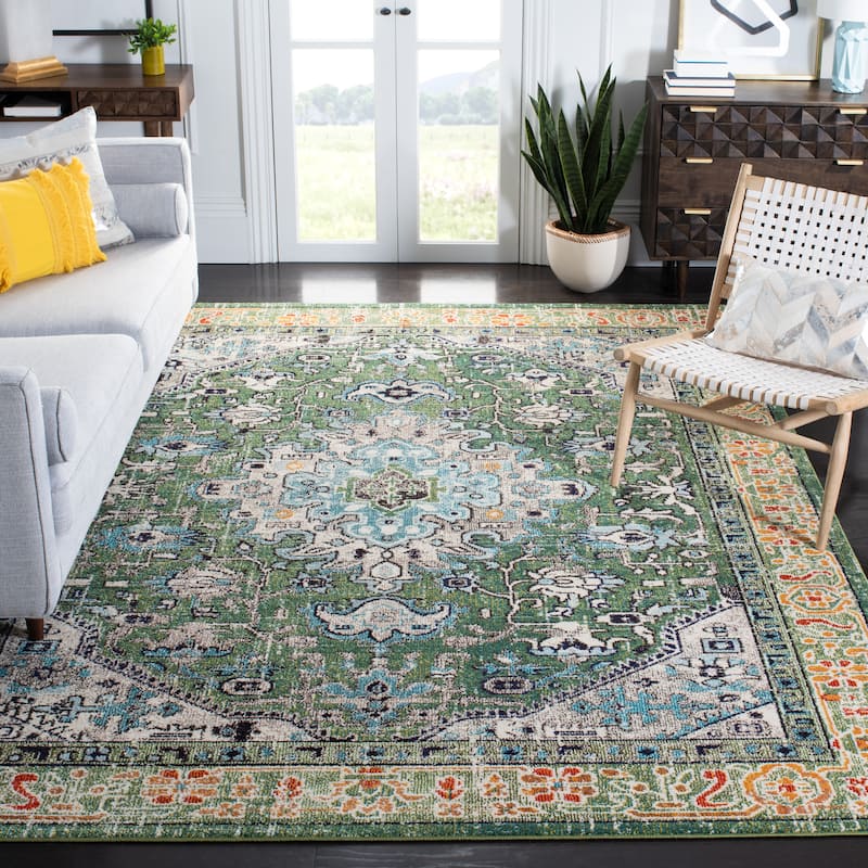 SAFAVIEH Madison Regelinde Oriental Distressed Rug - 10' x 14' - Green/Turquoise