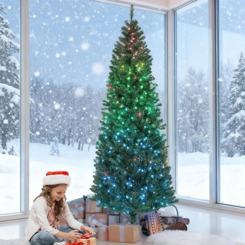 7 Foot Artificial Christmas Tree with 350 LED Lights and Remote Control - Green