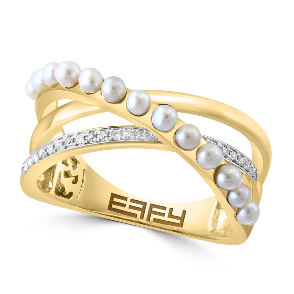 EFFY 14K Yellow Gold Diamond and Freshwater Pearl Ring