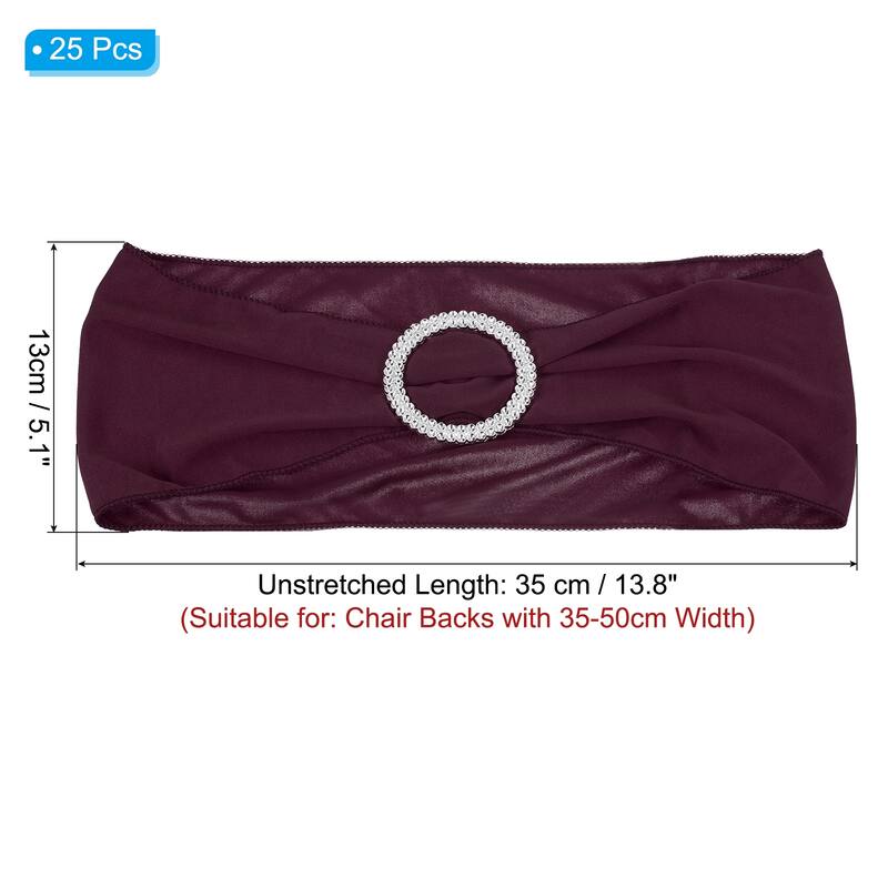 14"x5" Stretch Chair Sashes Bows Chair Bands Sash with Buckle - Maroon - 25 Pcs