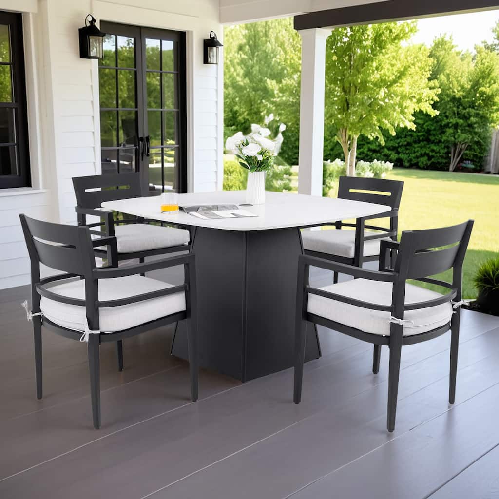 GDFStudio Catalina Modern 5-Piece Outdoor Dining Set with 44"x44" Sintered Stone Table, Sunbrella Cushion