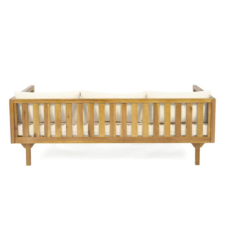 Roomfitters 3 Seater Wooden Patio Sofa, Wicker Panel Design, Modern Daybed with Weather-Resistant Cushions