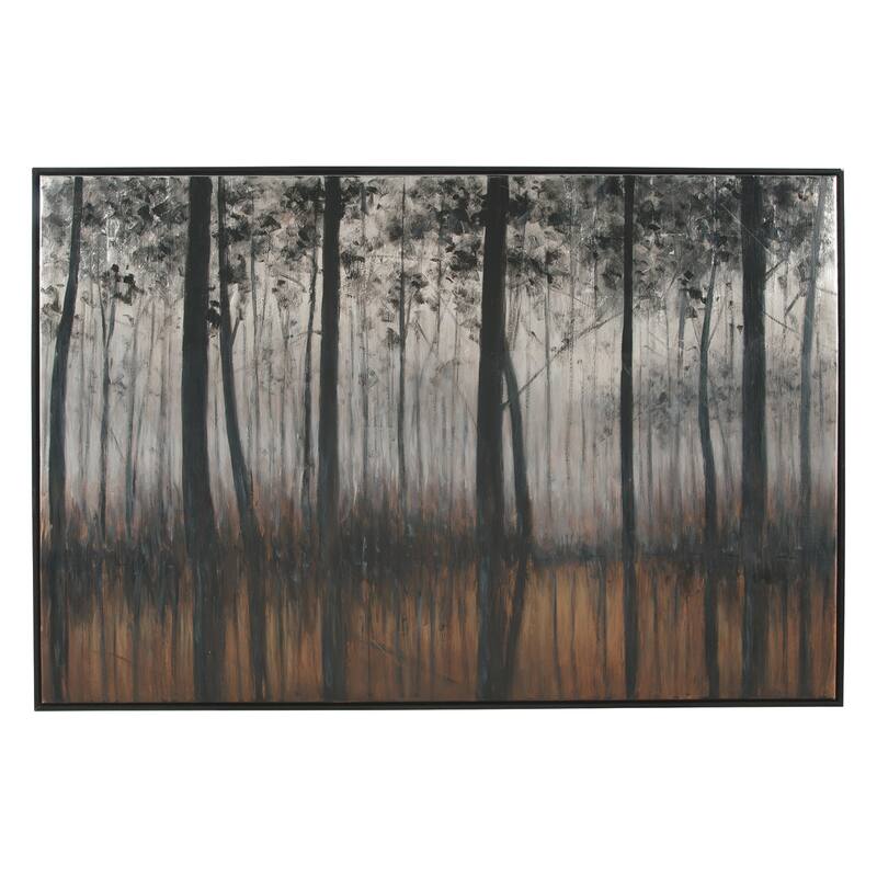 Wood and Canvas Forest Wall Art, Black, Orange and Silver