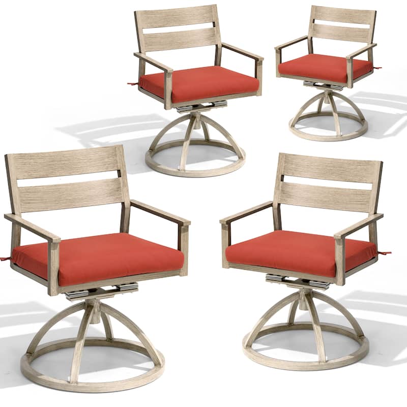 Outdoor Patio Swivel Aluminum Dining Chairs with Sunbrella Fabric Cushion - Red - Set of 4