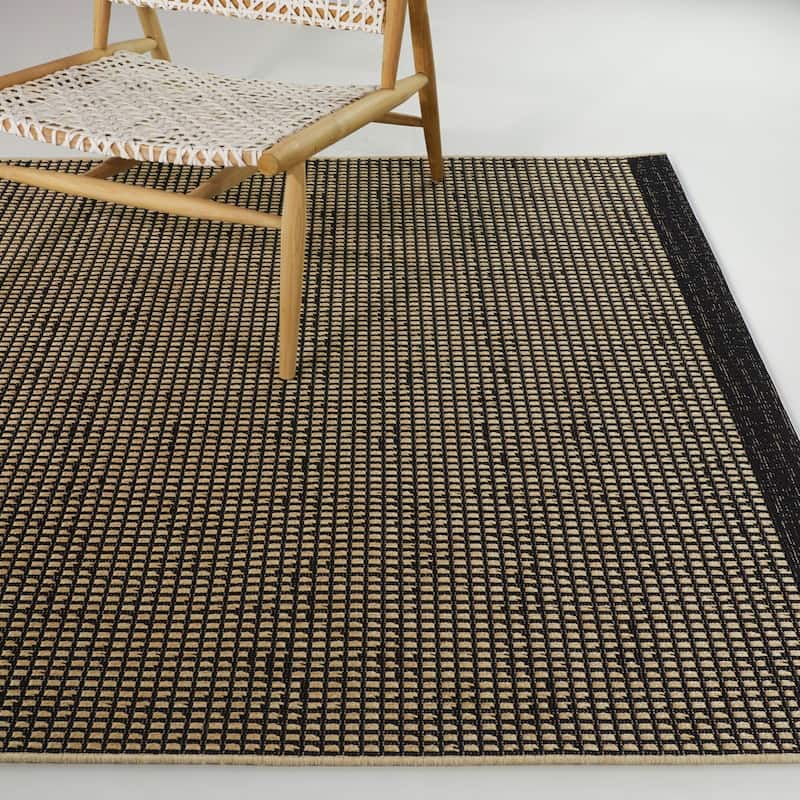 Rosei Casual Textured Checkered Indoor/ Outdoor Area Rug - 5'3" x 7' - Black