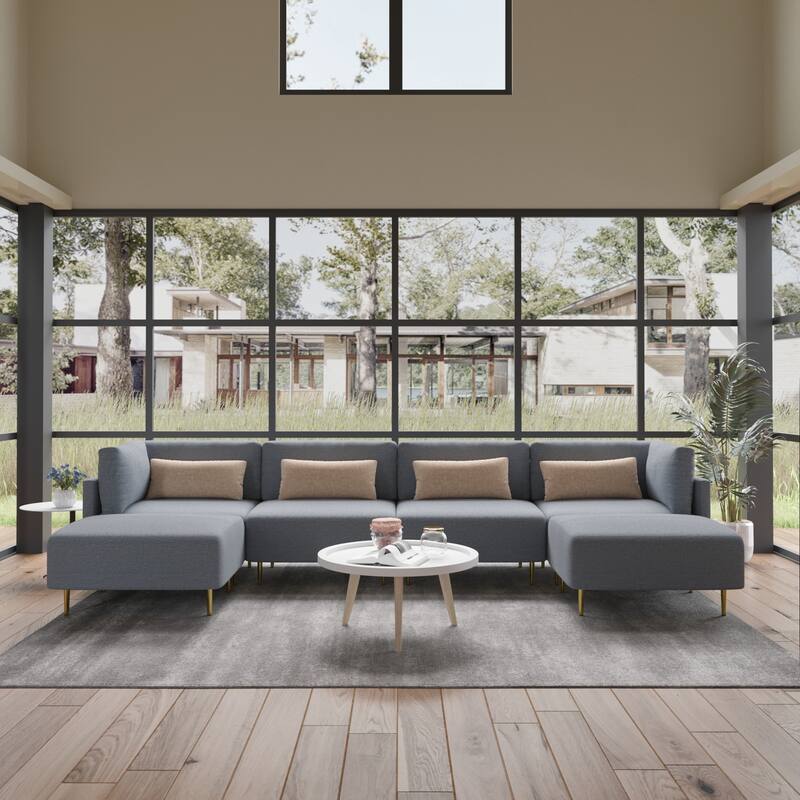 U-Shaped Sectional Sofa with Two Ottomans