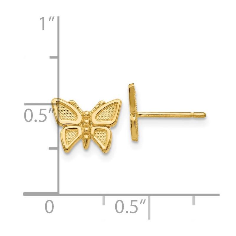Curata 10k Yellow Gold 7x9mm Textured Butterfly Post Earrings