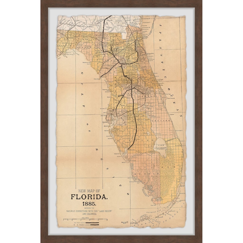 'New Map of Florida, 1885' Framed Painting Print